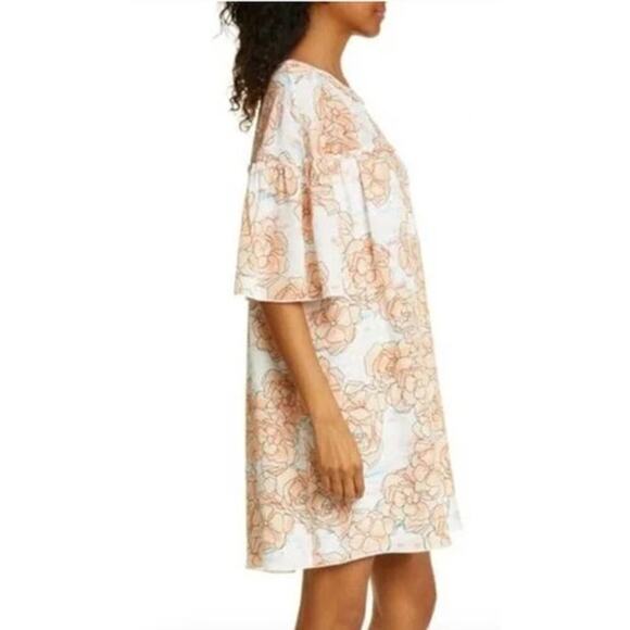 DYVNA Floral Silk Minidress In Peach Floral Overlay Braided Trim NWT 10 - Picture 2 of 8